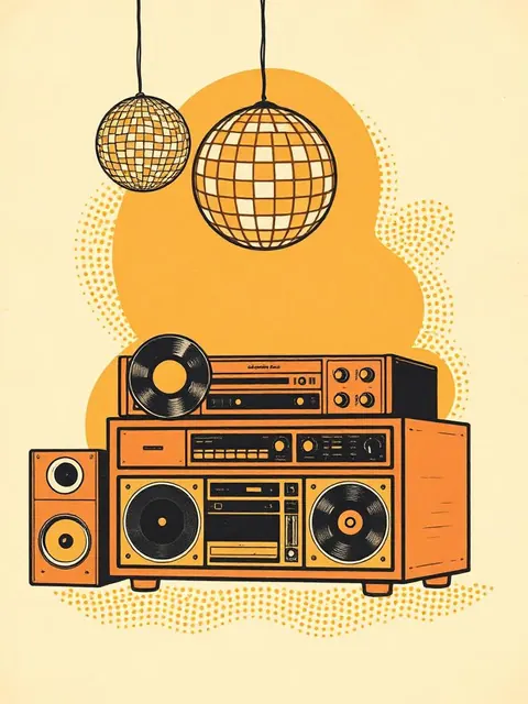 Disco & Denim — illustrated 1970s era clipping